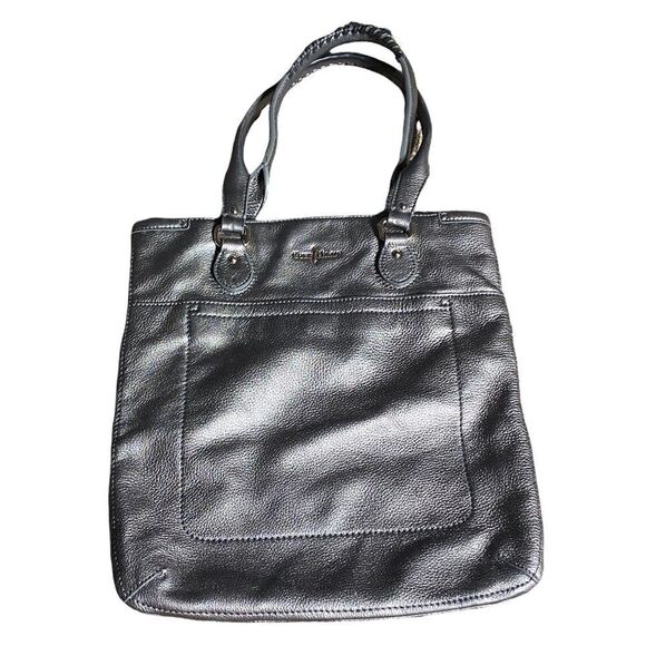 Cole Haan Womens Leather Shoulder Bag Gray Silver Metallic Tote - Picture 1 of 16